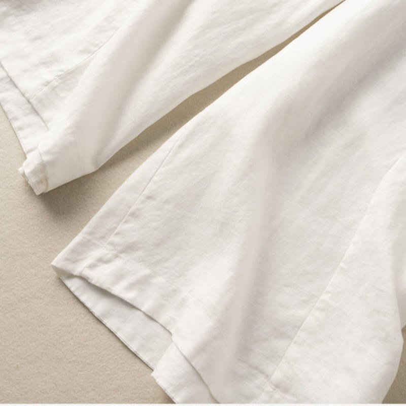 Nimara Ritual Plain Color 7-8 Length Capri Cropped Pants Cotton Linen Women's Wide Leg Pants With Pockets