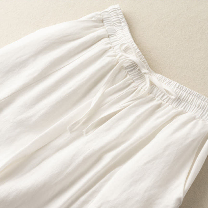 Nimara Ritual Plain Color 7-8 Length Capri Cropped Pants Cotton Linen Women's Wide Leg Pants With Pockets