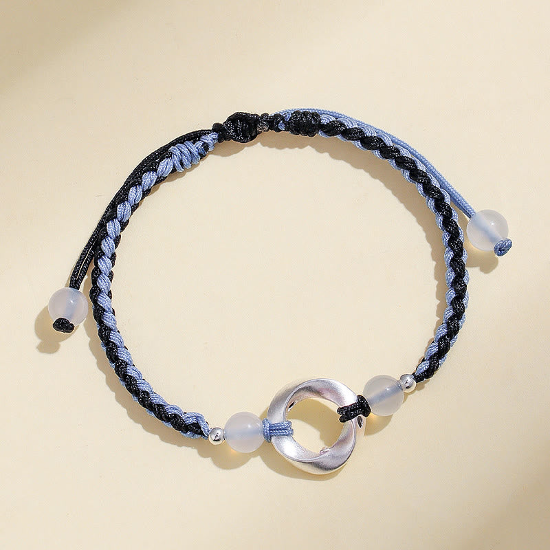 Nimara Ritual 925 Sterling Silver Mobius White Agate Bead Braided String Protection Bracelet