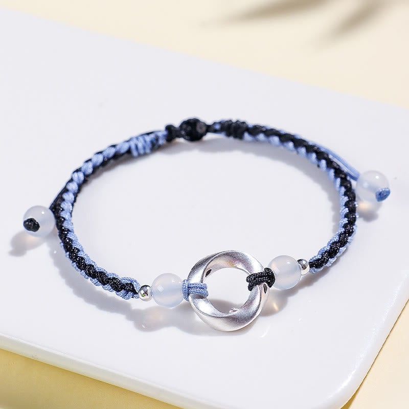 Nimara Ritual 925 Sterling Silver Mobius White Agate Bead Braided String Protection Bracelet