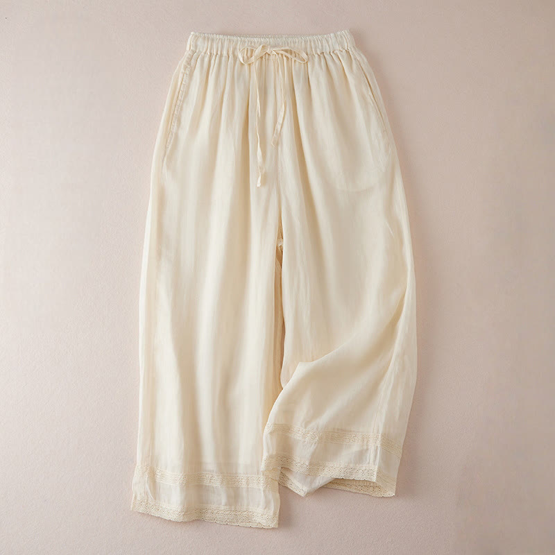 Nimara Ritual Casual Lining Design Cotton Women's 7-8 Length Wide Leg Pants With Pockets