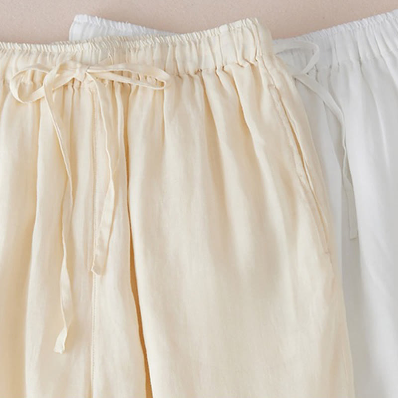 Nimara Ritual Casual Lining Design Cotton Women's 7-8 Length Wide Leg Pants With Pockets