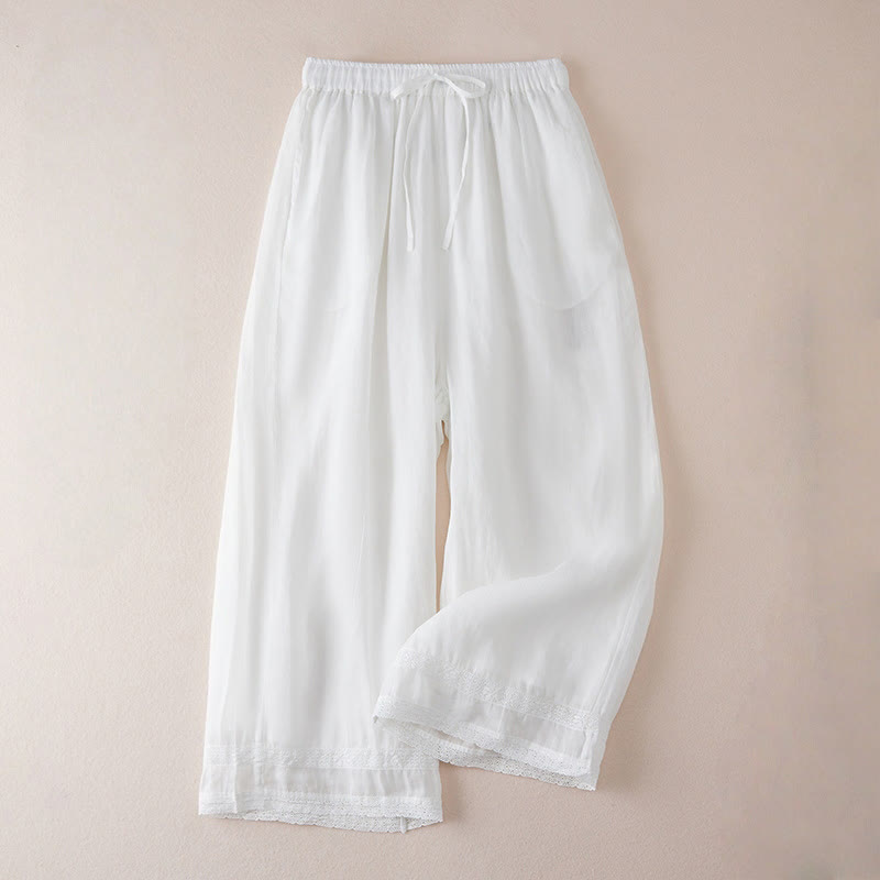 Nimara Ritual Casual Lining Design Cotton Women's 7-8 Length Wide Leg Pants With Pockets