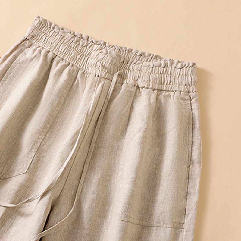 Nimara Ritual Casual Straight Leg Design Cotton Women's 7-8 Length Wide Leg Pants With Pockets