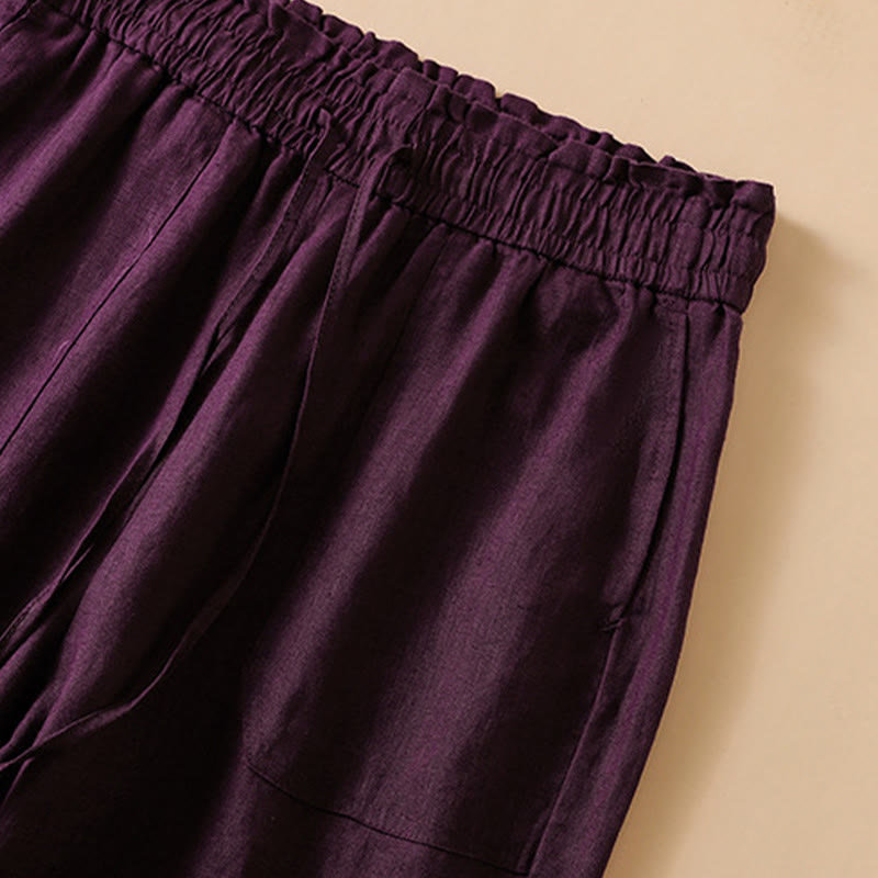 Nimara Ritual Casual Straight Leg Design Cotton Women's 7-8 Length Wide Leg Pants With Pockets