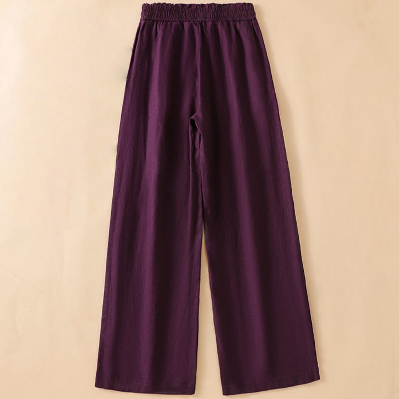 Nimara Ritual Casual Straight Leg Design Cotton Women's 7-8 Length Wide Leg Pants With Pockets