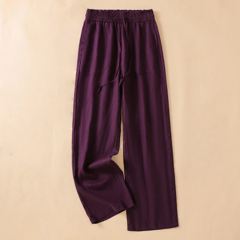 Nimara Ritual Casual Straight Leg Design Cotton Women's 7-8 Length Wide Leg Pants With Pockets
