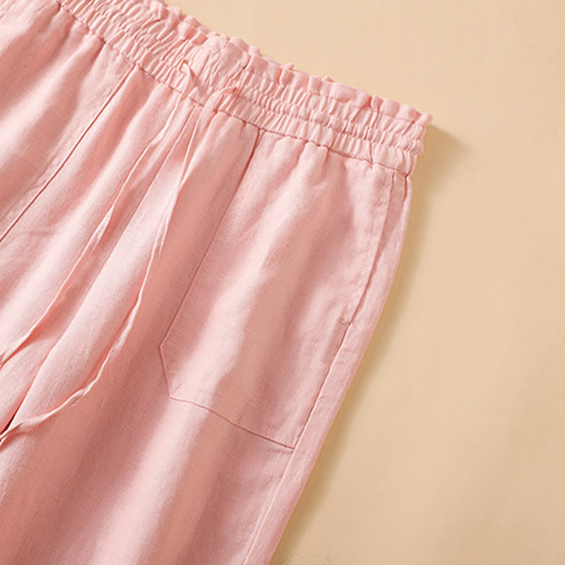 Nimara Ritual Casual Straight Leg Design Cotton Women's 7-8 Length Wide Leg Pants With Pockets