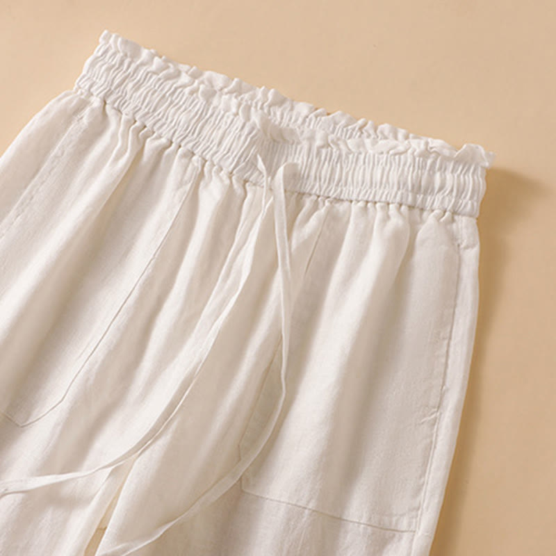 Nimara Ritual Casual Straight Leg Design Cotton Women's 7-8 Length Wide Leg Pants With Pockets