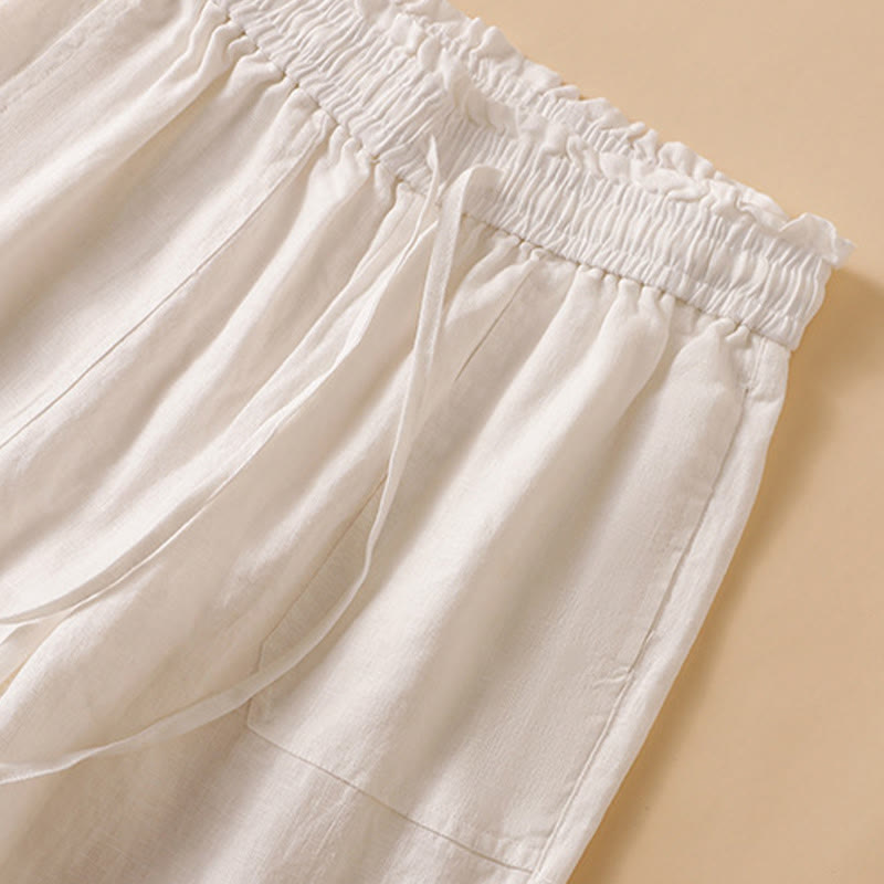 Nimara Ritual Casual Straight Leg Design Cotton Women's 7-8 Length Wide Leg Pants With Pockets