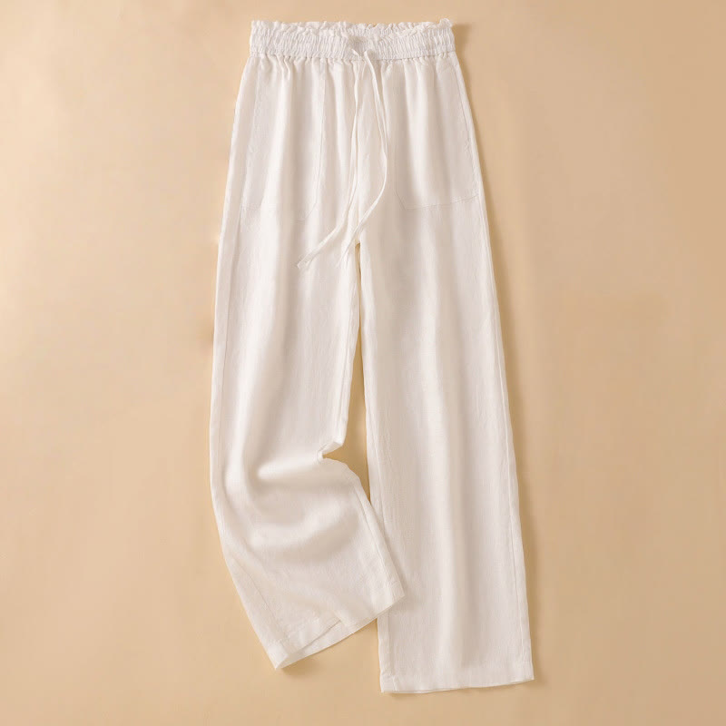 Nimara Ritual Casual Straight Leg Design Cotton Women's 7-8 Length Wide Leg Pants With Pockets