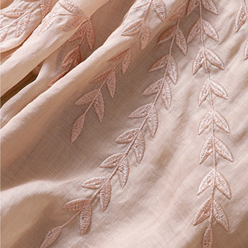 Nimara Ritual Embroidery Leaves Women's Half Sleeve T-shirt