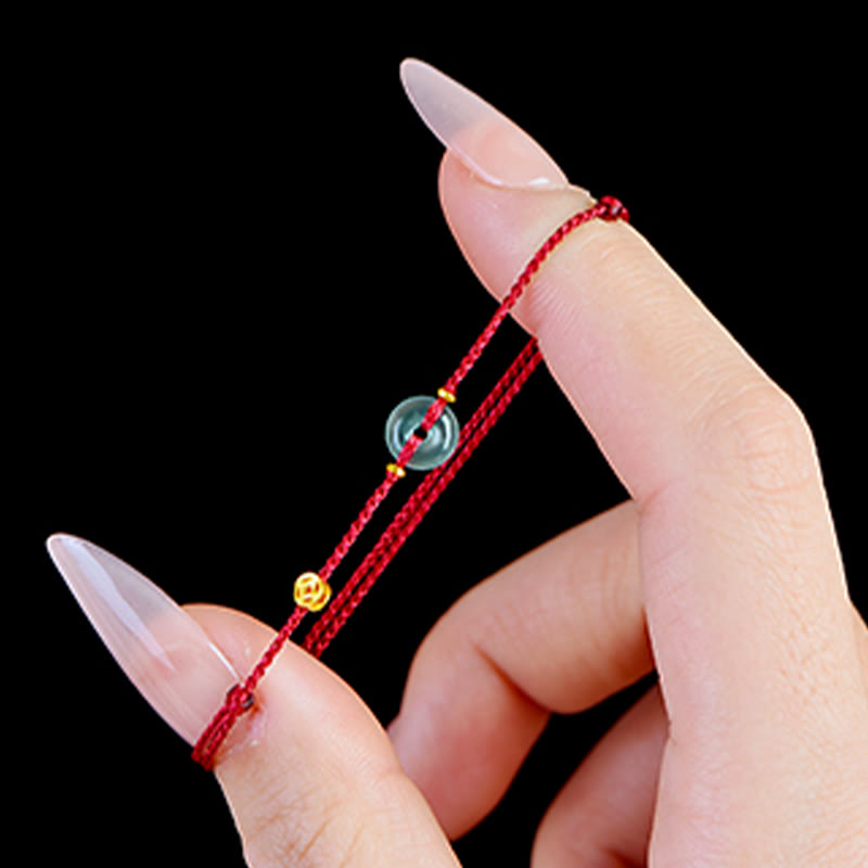 Nimara Ritual Peace Buckle Copper Coins Jade Red String Connection Bracelet Anklet