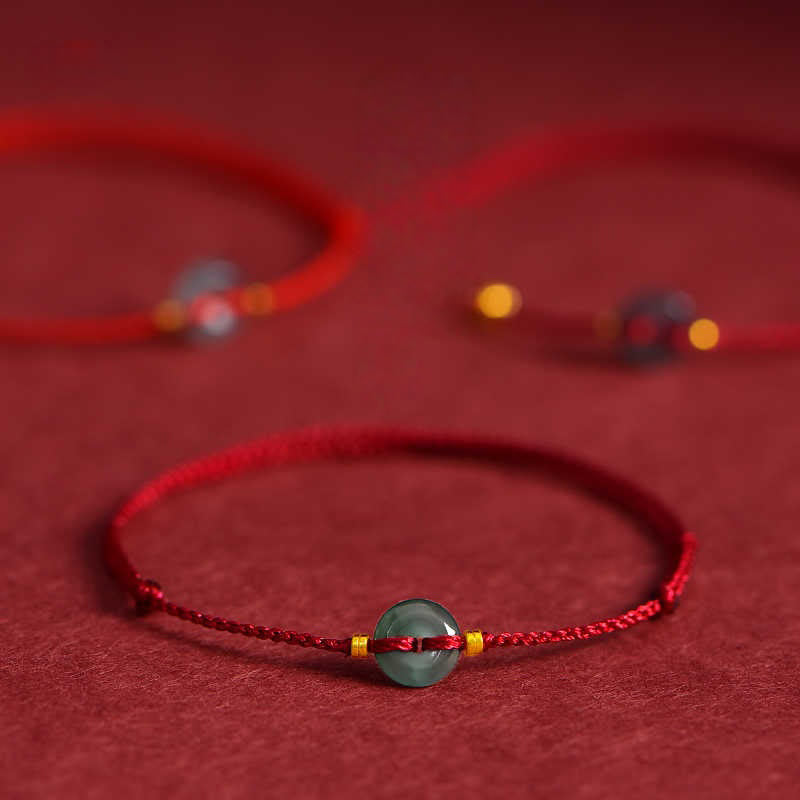 Nimara Ritual Peace Buckle Copper Coins Jade Red String Connection Bracelet Anklet