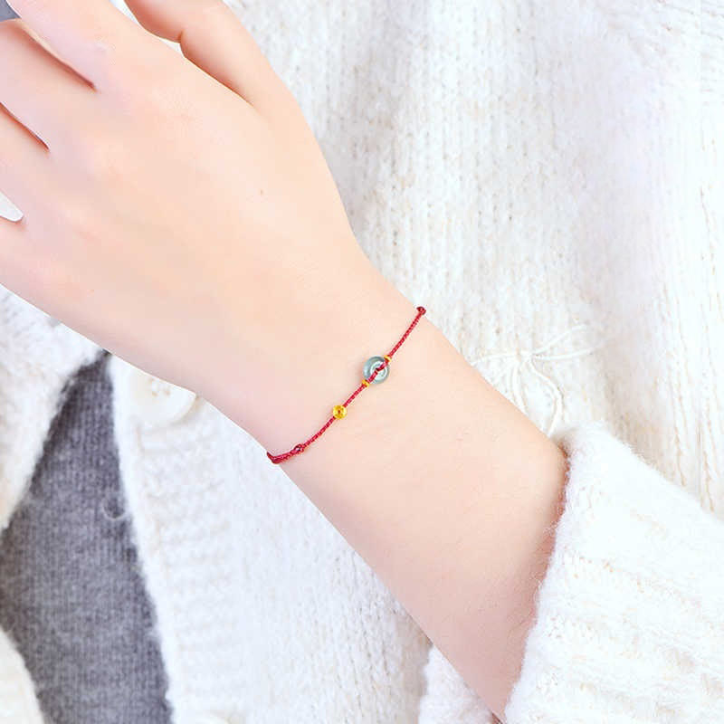Nimara Ritual Peace Buckle Copper Coins Jade Red String Connection Bracelet Anklet