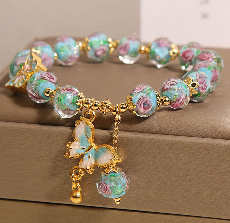 Love Freedom Butterfly Charm Rose Flower Liuli Bracelet