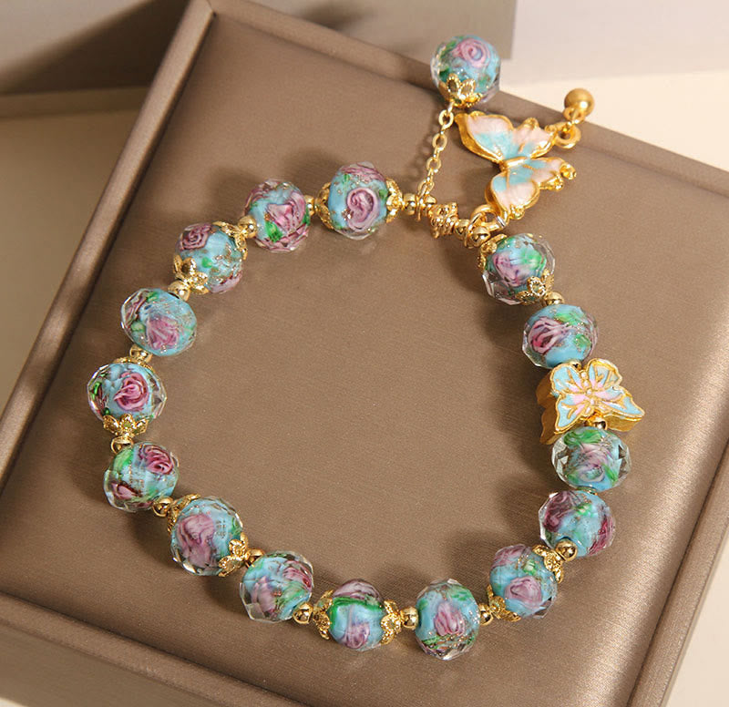 Love Freedom Butterfly Charm Rose Flower Liuli Bracelet