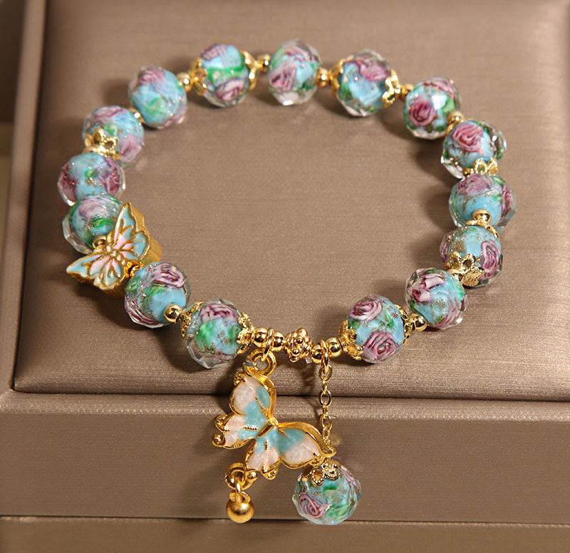 Love Freedom Butterfly Charm Rose Flower Liuli Bracelet