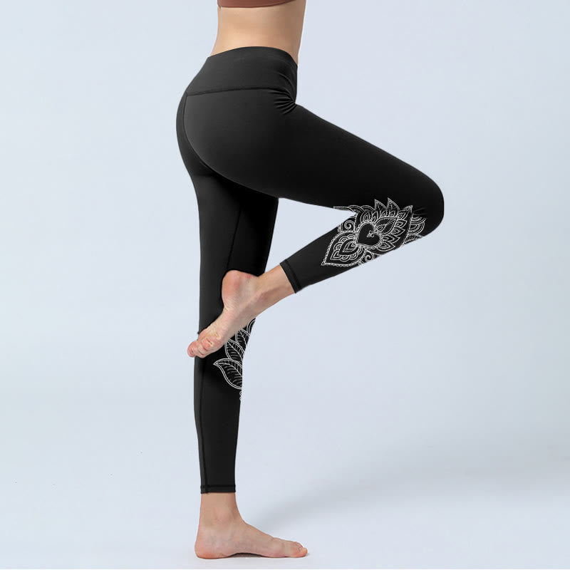 Nimara Ritual Heart-shaped Petals Flowers Print Gym Leggings Women's Yoga Pants