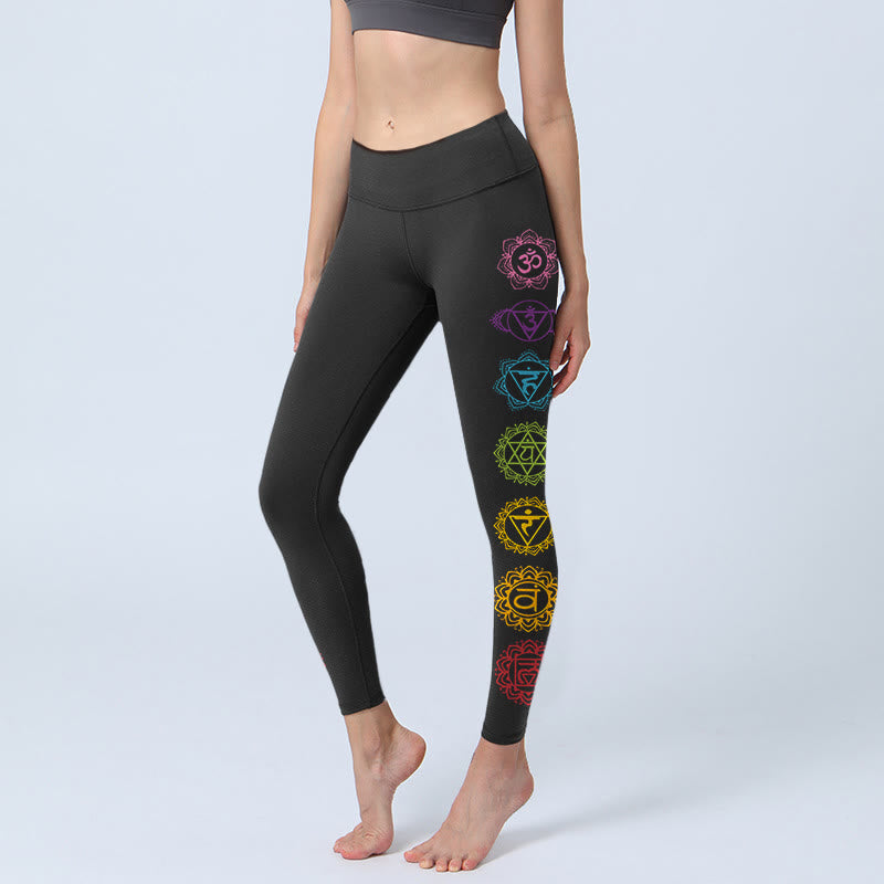 Nimara Ritual OM Symbol Sanskrit Characters Print Gym Leggings Women's Yoga Pants