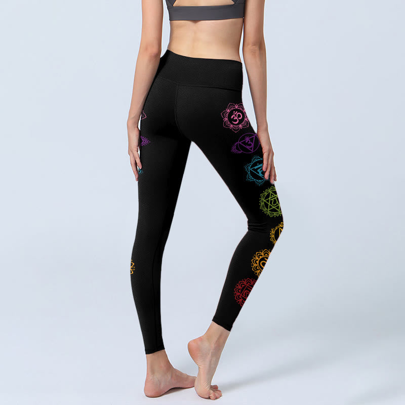 Nimara Ritual OM Symbol Sanskrit Characters Print Gym Leggings Women's Yoga Pants