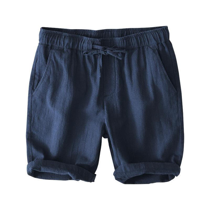 Nimara Ritual Summer Solid Color Drawstring Elastic Waist Men's Ramie Linen Cotton Shorts With Pockets