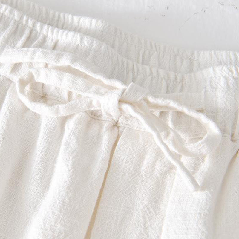 Nimara Ritual Summer Solid Color Drawstring Elastic Waist Men's Ramie Linen Cotton Shorts With Pockets