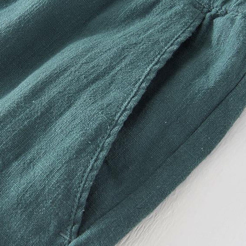Nimara Ritual Summer Solid Color Drawstring Elastic Waist Men's Ramie Linen Cotton Shorts With Pockets