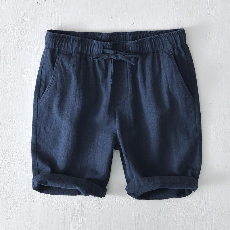 Nimara Ritual Summer Solid Color Drawstring Elastic Waist Men's Ramie Linen Cotton Shorts With Pockets