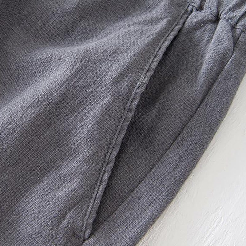 Nimara Ritual Summer Solid Color Drawstring Elastic Waist Men's Ramie Linen Cotton Shorts With Pockets