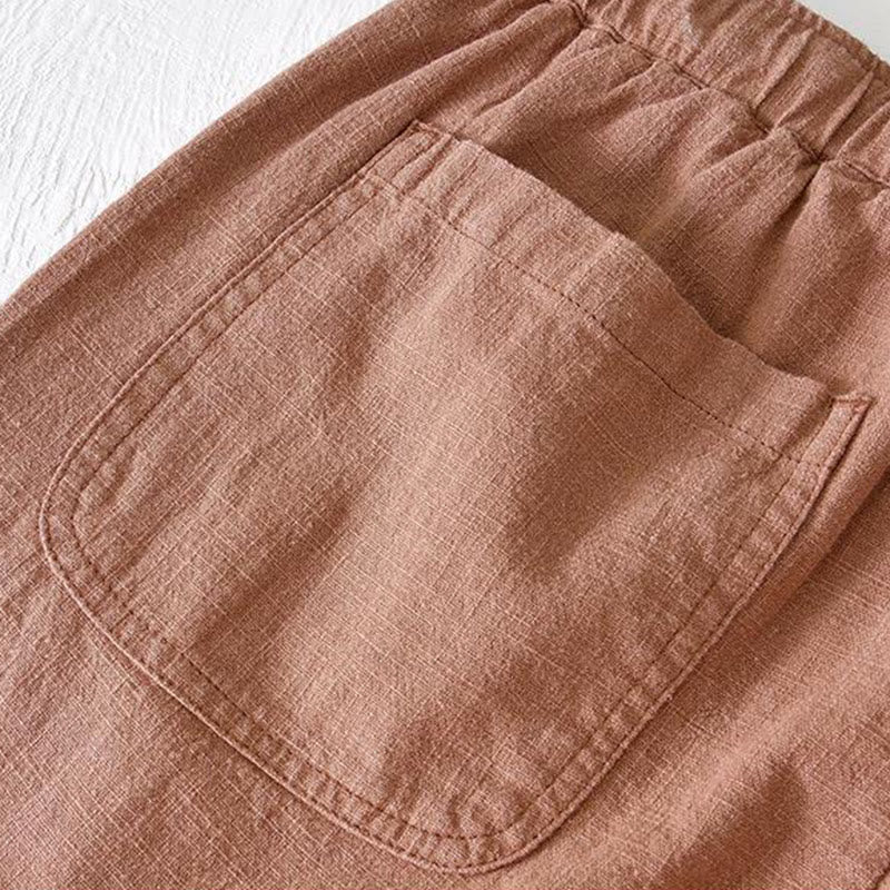 Nimara Ritual Summer Solid Color Drawstring Elastic Waist Men's Ramie Linen Cotton Shorts With Pockets