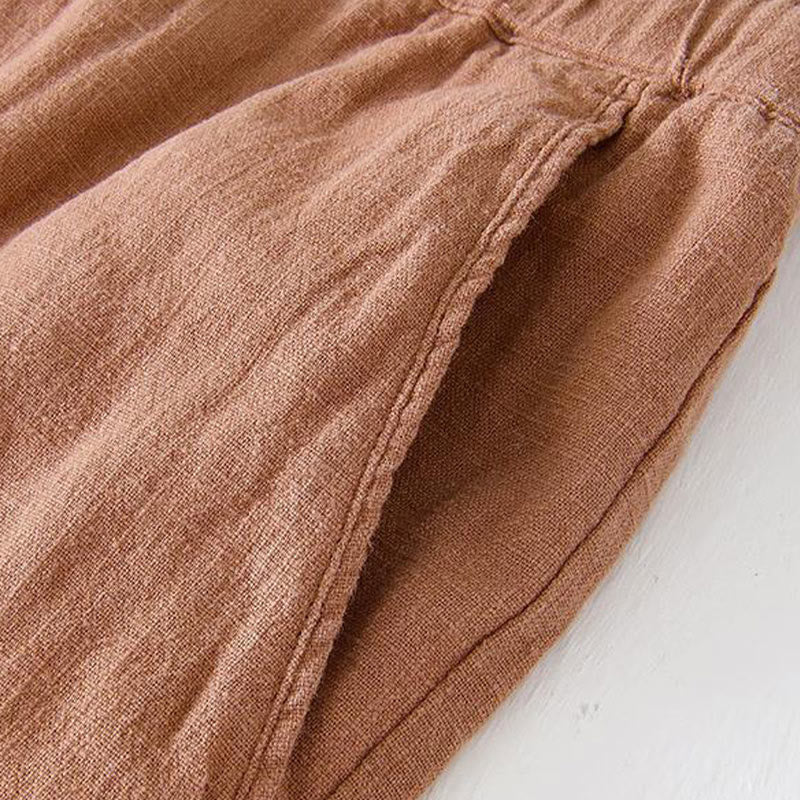 Nimara Ritual Summer Solid Color Drawstring Elastic Waist Men's Ramie Linen Cotton Shorts With Pockets