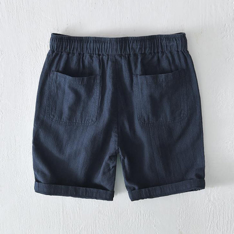 Nimara Ritual Summer Solid Color Drawstring Elastic Waist Men's Ramie Linen Cotton Shorts With Pockets