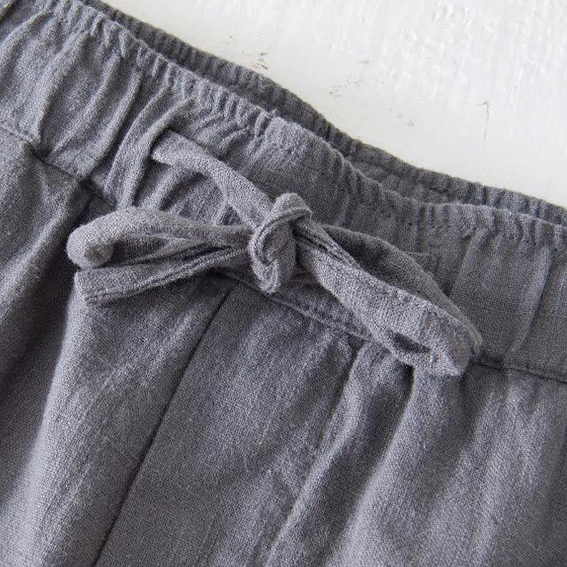 Nimara Ritual Summer Solid Color Drawstring Elastic Waist Men's Ramie Linen Cotton Shorts With Pockets
