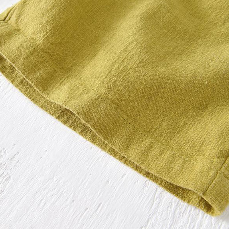 Nimara Ritual Summer Solid Color Drawstring Elastic Waist Men's Ramie Linen Cotton Shorts With Pockets