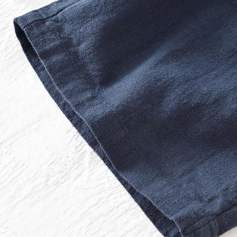Nimara Ritual Summer Solid Color Drawstring Elastic Waist Men's Ramie Linen Cotton Shorts With Pockets