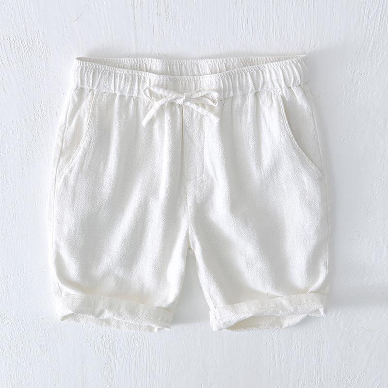 Nimara Ritual Summer Solid Color Drawstring Elastic Waist Men's Ramie Linen Cotton Shorts With Pockets
