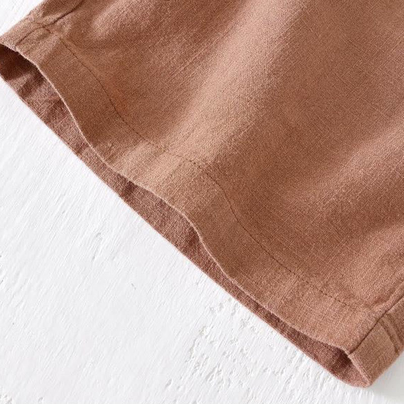 Nimara Ritual Summer Solid Color Drawstring Elastic Waist Men's Ramie Linen Cotton Shorts With Pockets