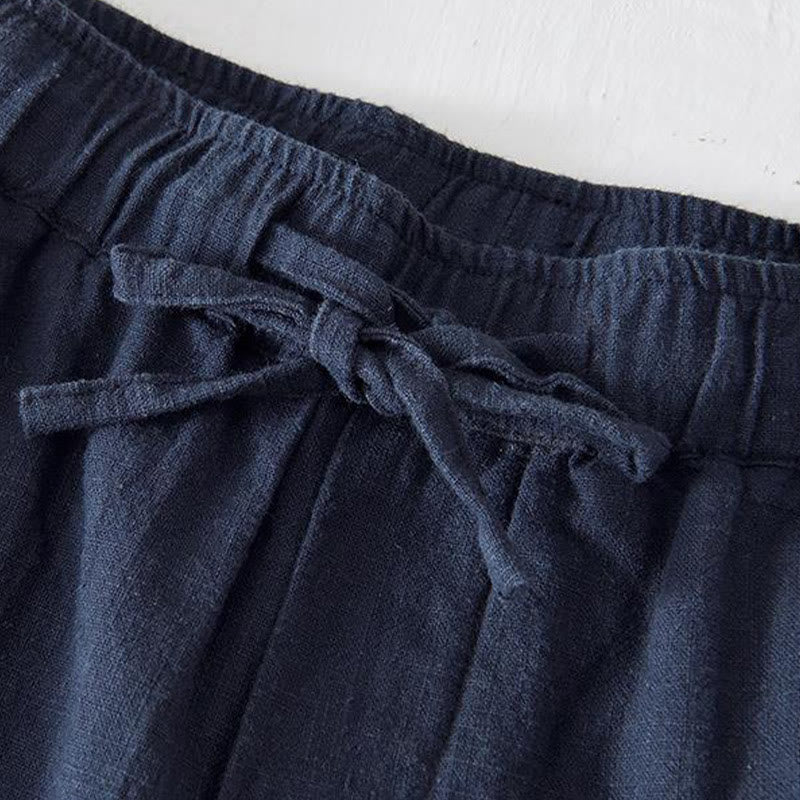Nimara Ritual Summer Solid Color Drawstring Elastic Waist Men's Ramie Linen Cotton Shorts With Pockets