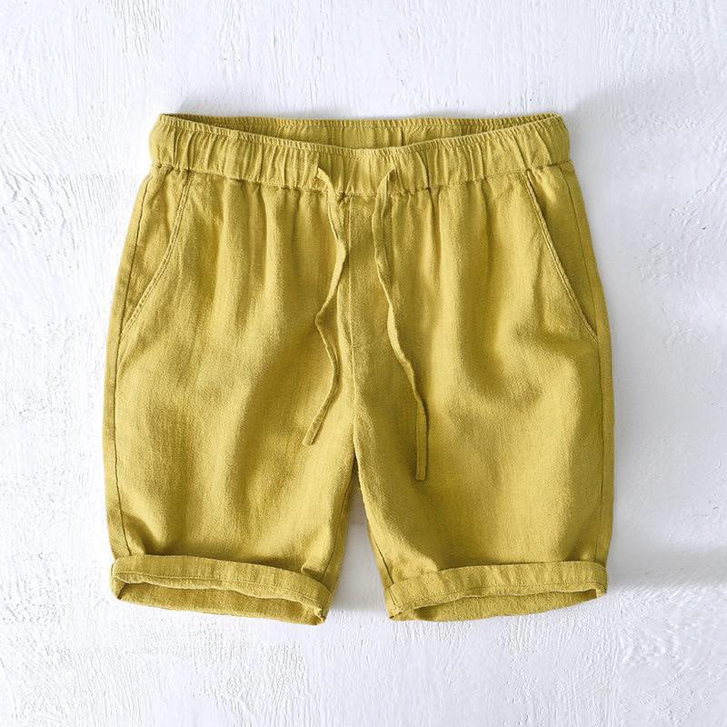 Nimara Ritual Summer Solid Color Drawstring Elastic Waist Men's Ramie Linen Cotton Shorts With Pockets