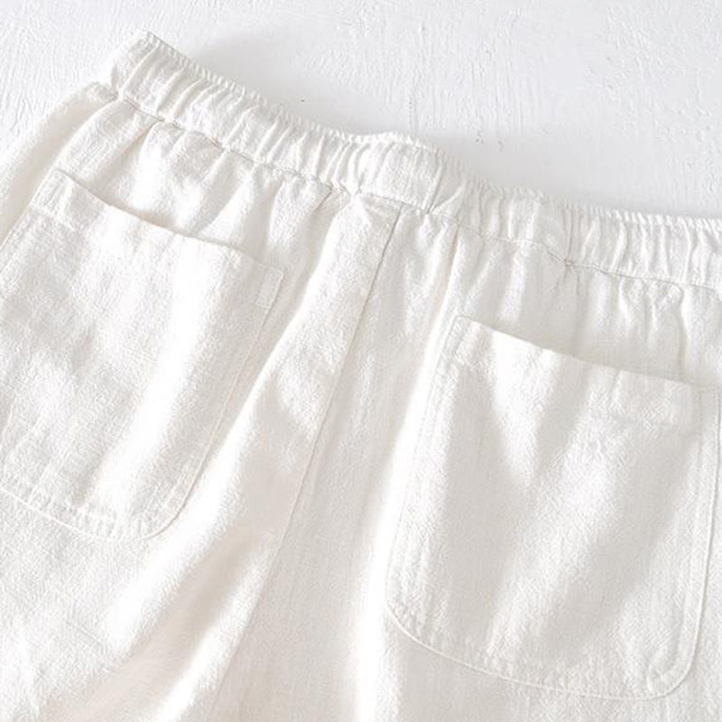 Nimara Ritual Summer Solid Color Drawstring Elastic Waist Men's Ramie Linen Cotton Shorts With Pockets