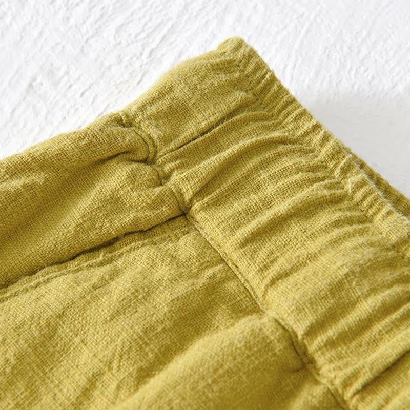 Nimara Ritual Summer Solid Color Drawstring Elastic Waist Men's Ramie Linen Cotton Shorts With Pockets