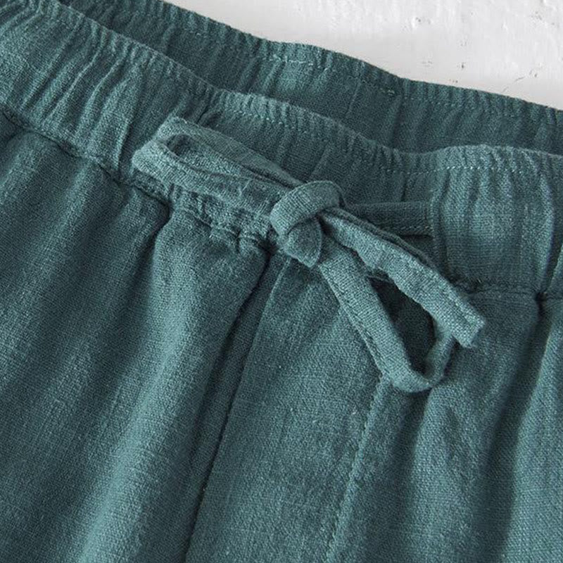 Nimara Ritual Summer Solid Color Drawstring Elastic Waist Men's Ramie Linen Cotton Shorts With Pockets