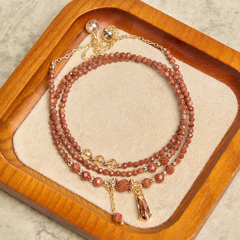 Nimara Ritual Natural 2mm Goldstone Beads Positive Multi Layer Bracelet