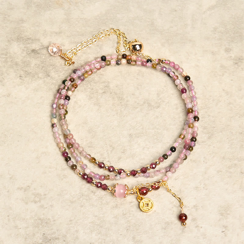 Nimara Ritual 2.5 mm Irregular Beads Colored Tourmaline Coin Wisdom Bracelet
