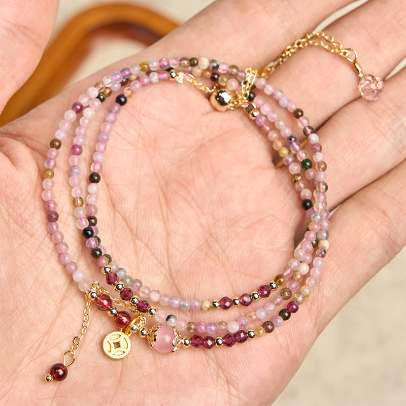 Nimara Ritual 2.5 mm Irregular Beads Colored Tourmaline Coin Wisdom Bracelet