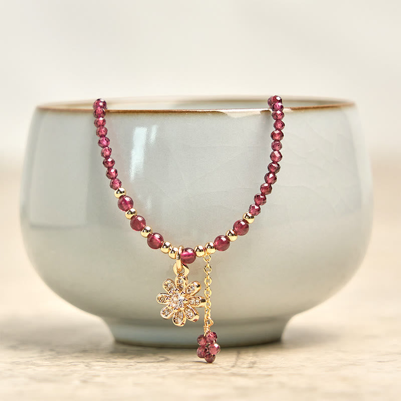 Nimara Ritual Natural 2.5mm Garnet Beads Flower Purification Multilayer Bracelet