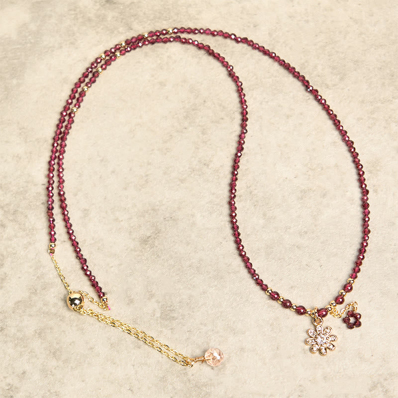 Nimara Ritual Natural 2.5mm Garnet Beads Flower Purification Multilayer Bracelet