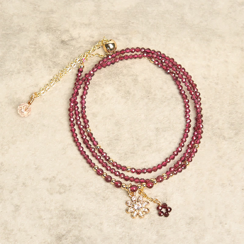 Nimara Ritual Natural 2.5mm Garnet Beads Flower Purification Multilayer Bracelet