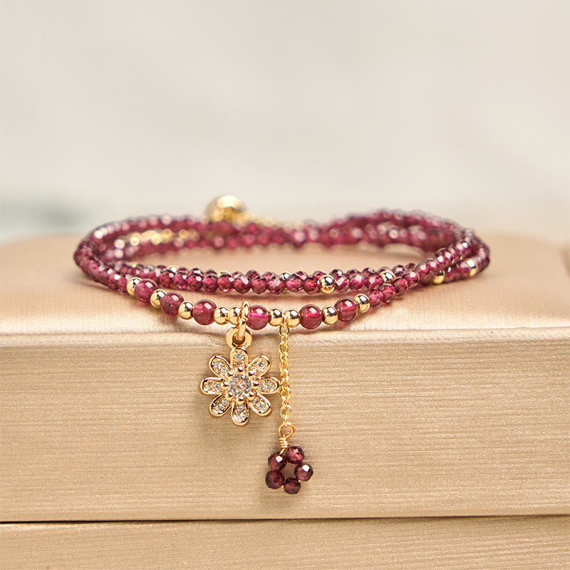 Nimara Ritual Natural 2.5mm Garnet Beads Flower Purification Multilayer Bracelet